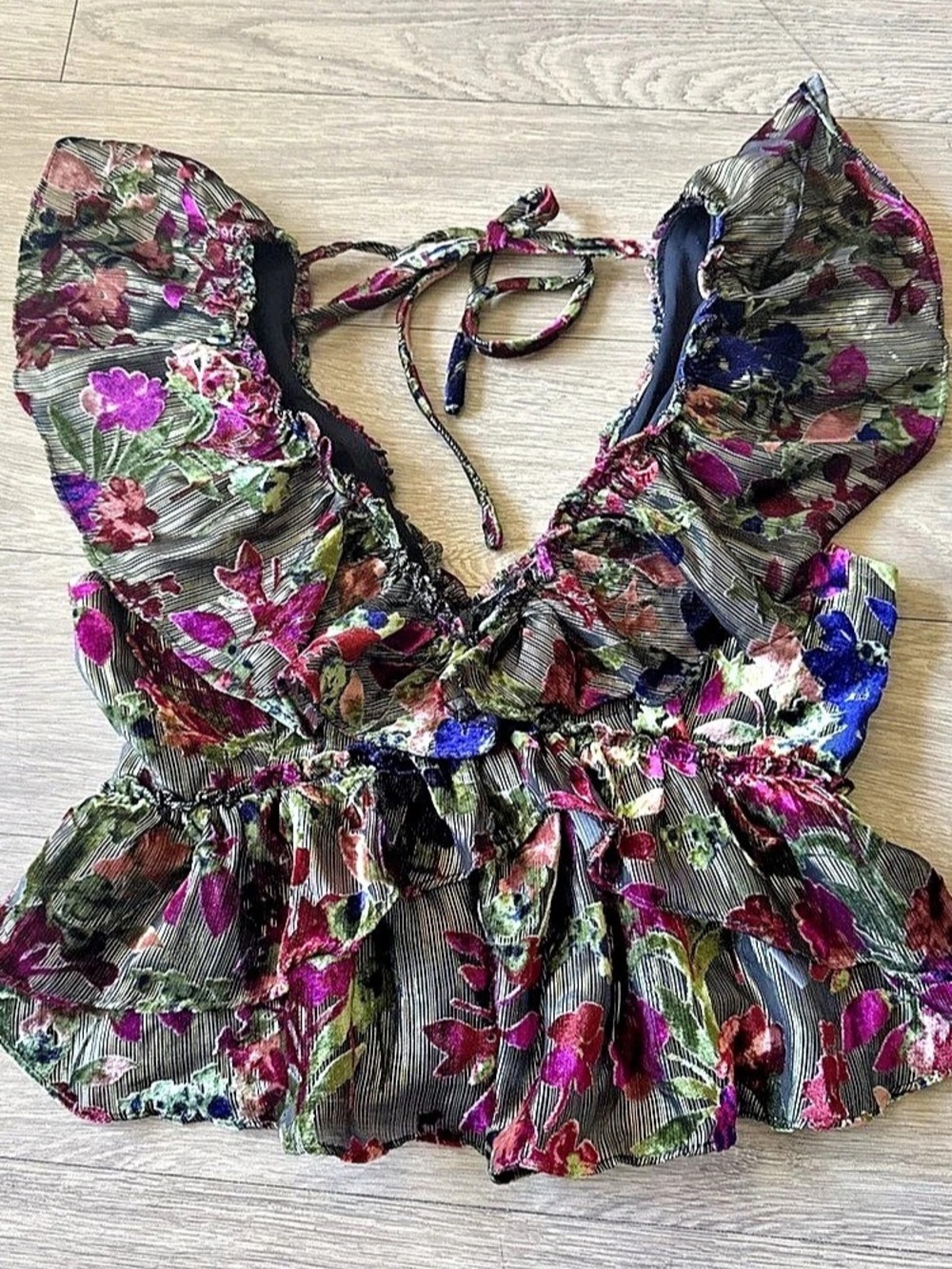 Parker The Cara Ruffle Peplum Top Floral Camisole Black & Pink